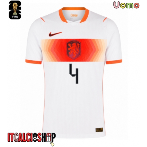 Paesi Bassi Virgil van Dijk #4 Seconda Maglia Mondiali 2026 Manica Corta